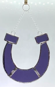 F281 Stained Glass Suncatcher Hanging Horseshoe 15cm Purple - Picture 1 of 2