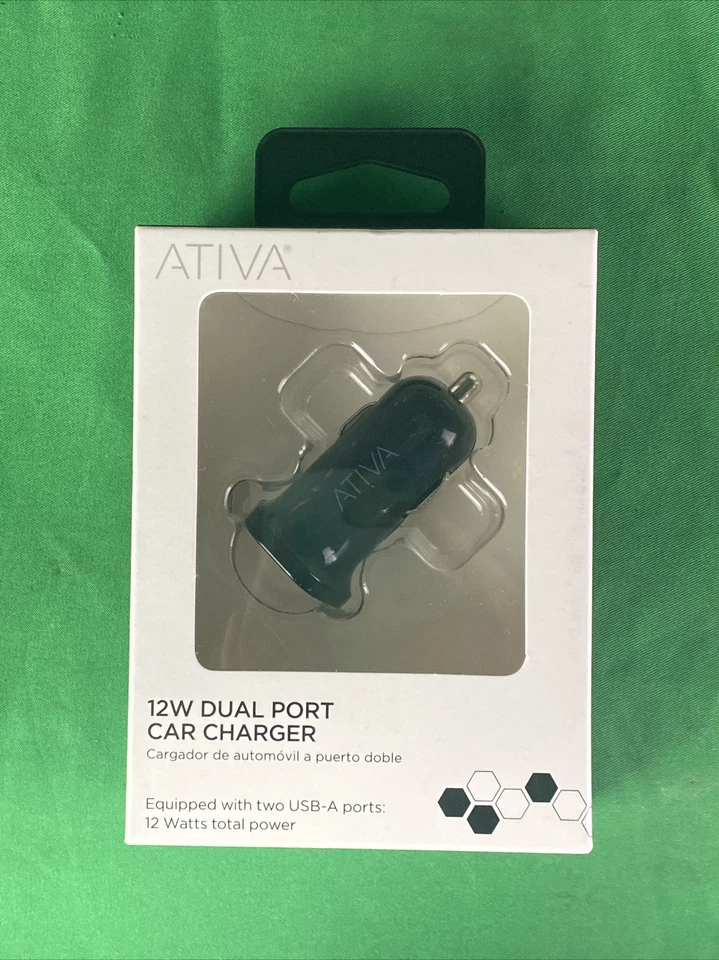 Ativa 12W Dual USB Port Vehicle Charger Black - Image 1 of 3