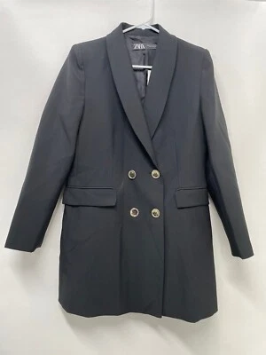 Zara Womens XL Double Breasted Long Blazer Trench Coat Black Jacket 8850/642/800 - Image 1 of 3