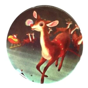 Vintage Pinback Sammlerstück Button Rudolph Rentier Weihnachten Retro 1,25 cm - Bild 1 von 3
