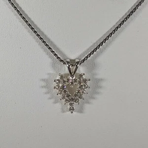 Heart Rhinestone Pendant Necklace Valentines Love 24" - Picture 1 of 8