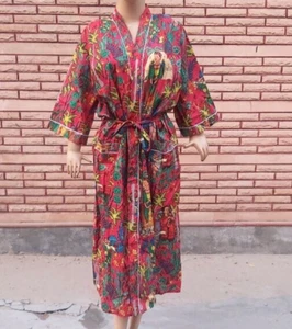 Indische Frau Farida Kahlo Baumwolle Bademantel rot langes Kleid Nachtwäsche ... - Bild 1 von 5
