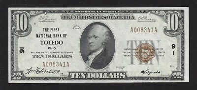 Toledo, Ohio, Charter #91, $10.00, 1929 T-1, Choice Uncirculated, Low Charter #! - Image 1 of 4