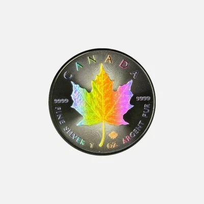 Silbermünze 1oz Maple Leaf  Rainbow Holo Black Platin 2023 *Limitierte Edition* - Bild 1 von 4