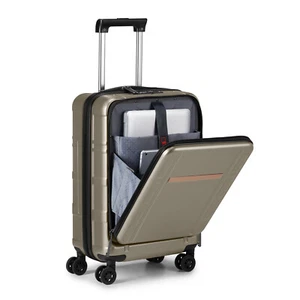 20" Extensible Carry on Luggage 22x14x9 PC+ABS Hard Shell Suitcase Front Pocket - Picture 1 of 71
