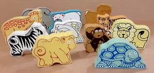 Painted Wood Animals for Display or Play 3x2½x½" Lion-Tiger-Giraffe-Bear-Turtle - Picture 1 of 5