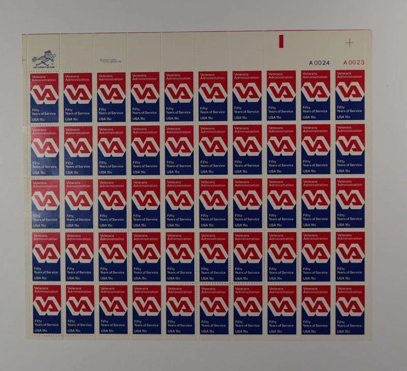 US SCOTT 1825 PANE OF 50 VETERANS ADMINISTRATION STAMPS 15 CENT FACE MNH - Image 1 of 1
