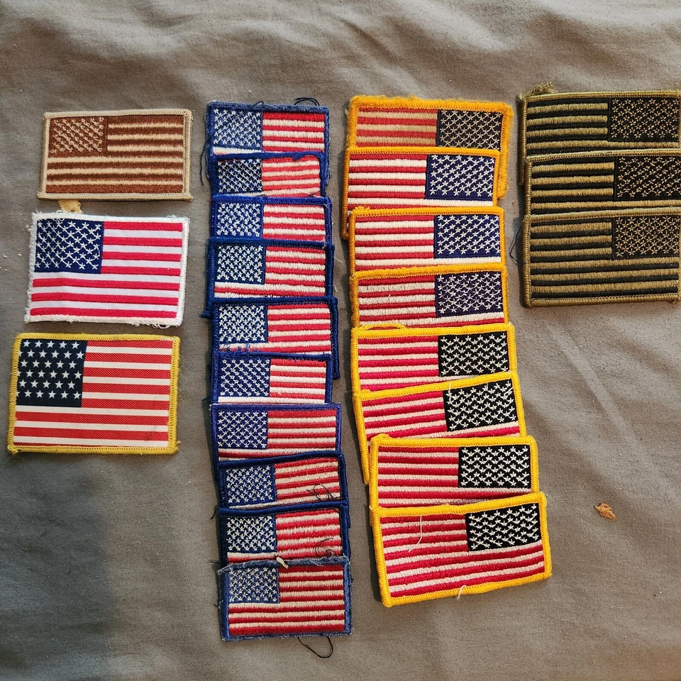 AMERICAN FLAG PATCHES Lot of 24 Mixed Sizes, Mixed Designs See Description - Image 1 of 1