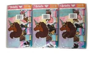 Afro Unicorn Girls 7 Pack 100% Combed Cotton Size 6 Underwear Briefs 21 Pair NEW - Picture 1 of 8