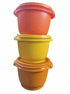 VTG TUPPERWARE ,Set of 3 ~ 20 oz Servalier Bowls Container~HARVEST Colors - Picture 1 of 5