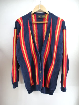 Suéter de punto medio LizSport para mujer 100 % algodón negro rojo amarillo a rayas Foto 1 de 4