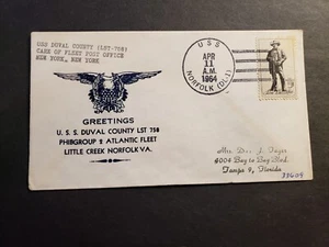 USS DUVAL COUNTY LST-758 Naval Cover 1964 Nicholson Cachet USS NORFOLK DL-1 - Picture 1 of 2
