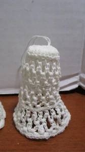 Set of 4 White CROCHET BELLS w/ CLAPPERS Christmas Ornaments - Picture 1 of 5
