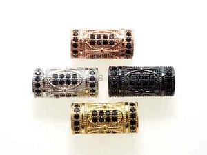 CZ Micro Pave Großloch Tube Spacer Beads Charms/Trommelfass Perlen, Schwarz - Bild 1 von 6