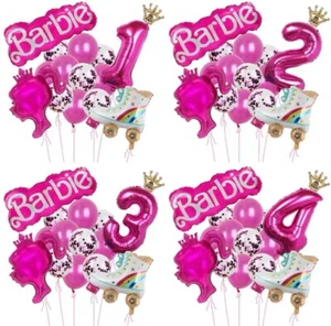 Barbie Birthday Party Balloons 15pcs Pink Number Balloon Foil Decorations Set - Picture 1 of 10
