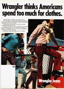 Vintage 1972 Wrangler Thinks Americans Spend Too Much For Cloths Advertisement - Picture 1 of 1