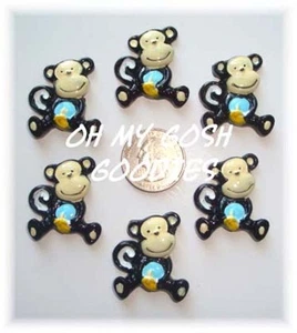 6PC SAFARI FUNKY SPUNKY MONKEY BUSINESS FLATBACK RESINS 4 HAIRBOW BOW CENTER - Picture 1 of 1