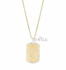 14K Gold 0.36 CT VS/F-G Diamond Initial S Alphabet Rectangular Charm Necklace - Picture 1 of 3