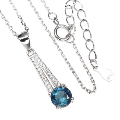 Collar redondo de plata de ley 925 con topacio azul Londres 6 mm circonita simulada Foto 1 de 4
