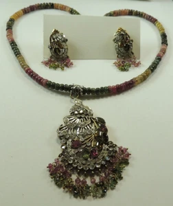 Conjunto de collar y pendiente de turmalina de declaración joyería artesanal - Imagen 1 de 4