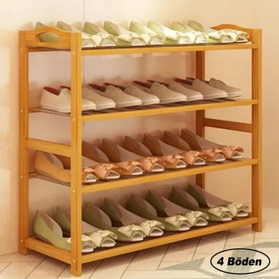 Schuhregal Holz 4 Etagen Schuhschrank Schuhständer Holzregal Schuh Regal Massiv - Bild 1 von 4