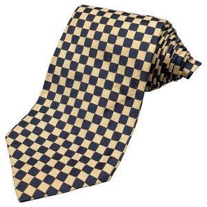 Polo Ralph Lauren Tie 56" Silk Navy Yellow Checkered Pattern Classic Formal VTG - Picture 1 of 9