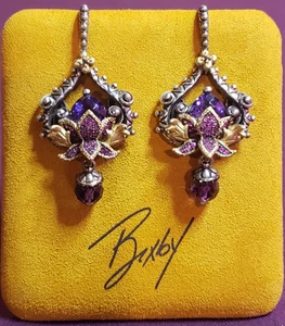 Barbara Bixby Zen Garden Lotus Earrings Black Diamond, Pink Sapphire & Amethyst - Picture 1 of 4