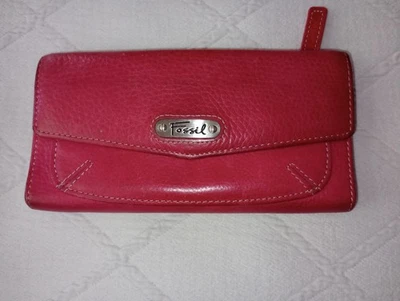 Cartera para mujer Fossil rosa triple pliegue con chequera, ranuras CC ID, cuero genuino Foto 1 de 4