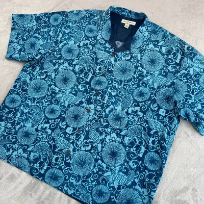 Vintage Tommy Bahama Hawaiian Shirt Men 2XL Blue Koi Fish AOP Silk Loop Collar - Image 1 of 4