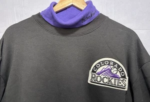 Vintage Sweatshirt Colorado Rockies Turtleneck Patch Men’s Large Black Majestic - Picture 1 of 10