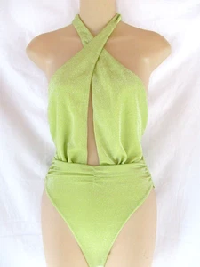 Ramy Brook swimsuit one piece Small plunge green kris kross sparkle New - Picture 1 of 8