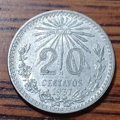 1937M Mexico 20 centavos   .720 Silver Coin UNC JBT 26 - Image 1 of 2