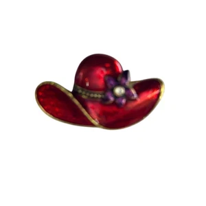 Broche Sombrero Retro Esmalte Rojo, Borde Dorado - Imagen 1 de 5