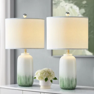 24" Green Table Lamps Set of 2 - Modern Ceramic Bedside Lamps for Night Stand... - Image 1 of 4