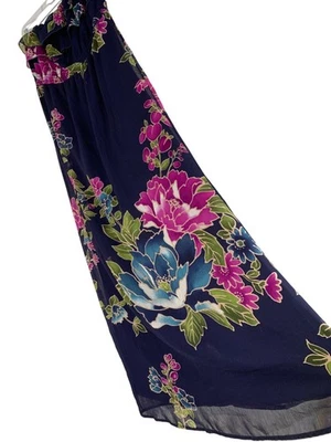 Maxi Vestido Xhilaration Floral Sin Tirantes L Azul Marino Chifón Superpuesto RY10376 Island Foto 1 de 4