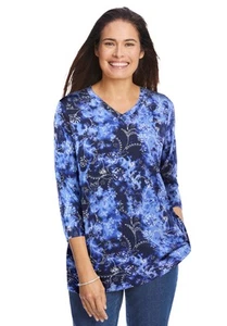 Woman Within Plus Size Perfect Printed Three-Quarter Sleeve V-Neck Tee - Picture 1 of 62