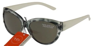 Sol Classic Sunglasses UV Protection Gray White Plastic Cat Eye Womens Xmas Gift - Picture 1 of 5