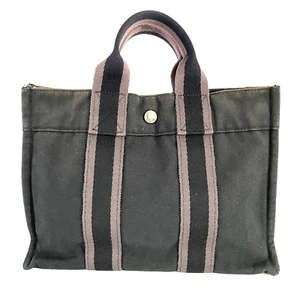 HERMES Fourre-tout PM Tote Bag Canvas Black hand bag Authentic - Picture 1 of 14