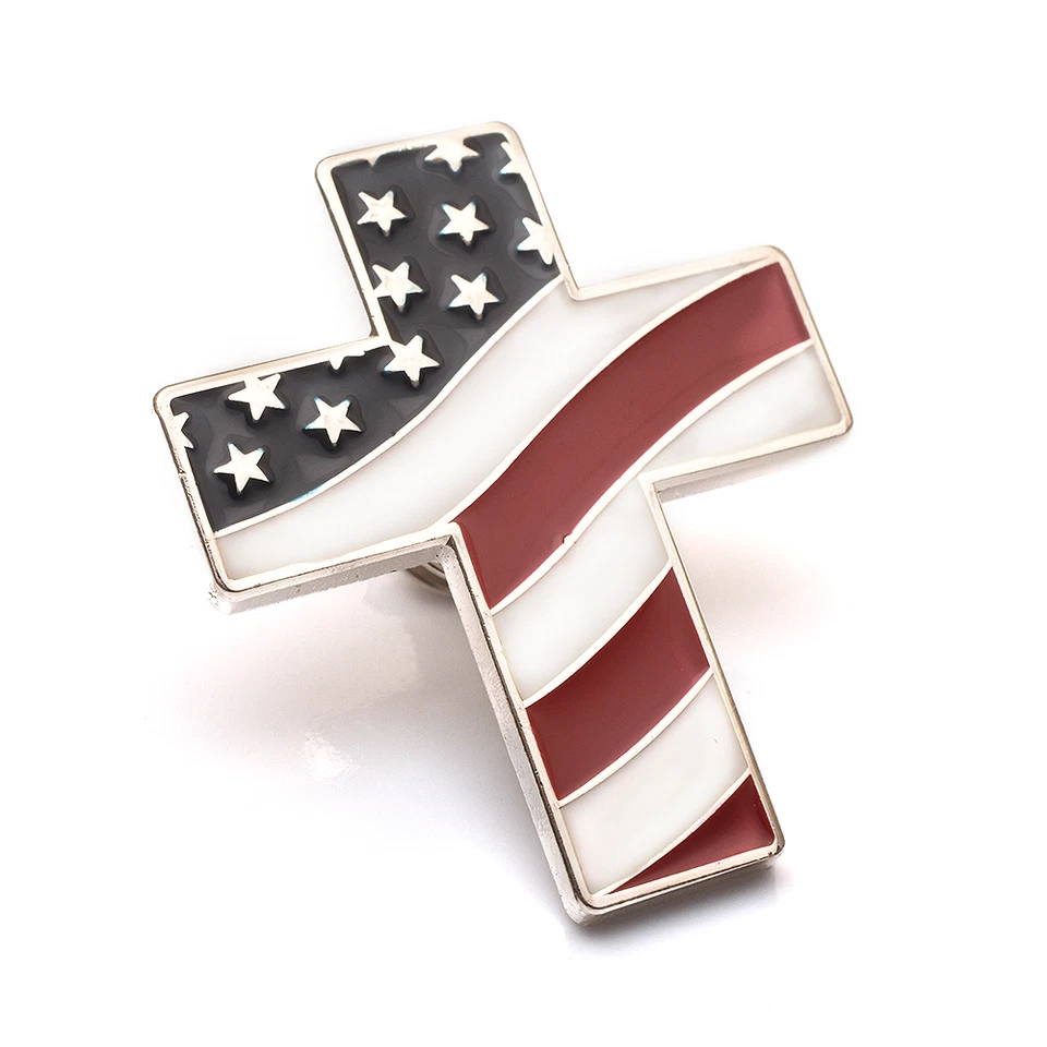 Pin Cruz Bandera Estados Unidos, Patriótico, Tono Plata, Pin Solapa Foto 1 de 1
