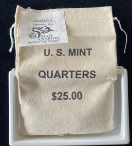 2002-D Indiana State Quarters $25 Mint Sewn Bag in U.S Mint Opened Box - Picture 1 of 4