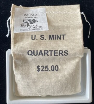 2002-D Indiana State Quarters $25 Mint Sewn Bag in U.S Mint Opened Box - Image 1 of 4