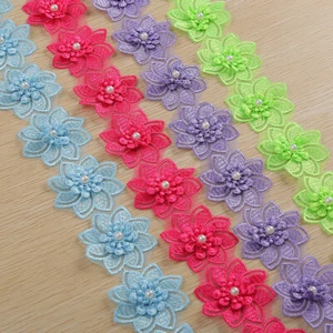 Cuentas de flores de 1 yarda borde de encaje bordado aplique cinta de coser ropa decoración - Imagen 1 de 23