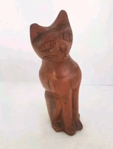 Hand Carved Wooden Cat Figure Collectable Vintage Folk Art Standing 8 1/8" - Picture 1 of 17