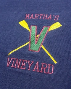 MARTHA's VINEYARDS Single Stitch 80s Navy Blue Vintage T Shirt Large Embroidered - Picture 1 of 6