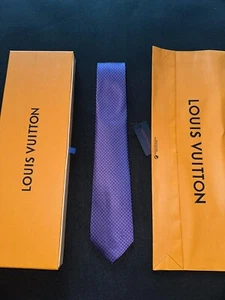 Louis Vuitton Men's Micro Damier Tie 100% Silk Silver Purple Widest 3.15" NWT - Picture 1 of 4