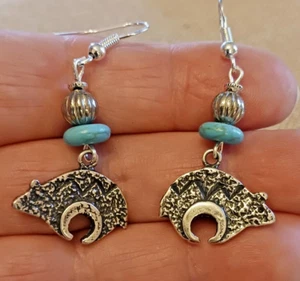 Tufa Cast Sterling Bear Earrings W/Kingman Turquoise! - Picture 1 of 3