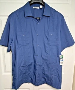 NWT Cubavera Men's Blue 4-Pocket Short-Sleeve Guayabera Cotton Button Sz XL - Picture 1 of 5