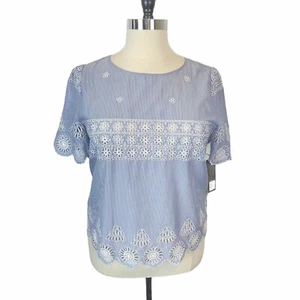 Nordstrom Top Womens Size XL Signature Popover Blue White Striped Semi Sheer - Picture 1 of 9