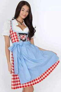 NEW US 16,Trachten,Oktoberfest,Germanfest Bavarian Dirndl Dress,3-pc,RED,Blue - Picture 1 of 7