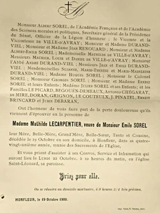 LECARPENTIER Sorel Ville Avray FAIRE PART Durand Viel HONFLEUR Chegaray 1900 - Bild 1 von 2
